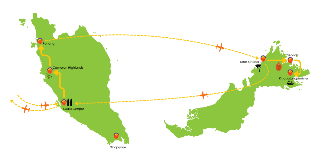 Maleisië en Borneo routekaart